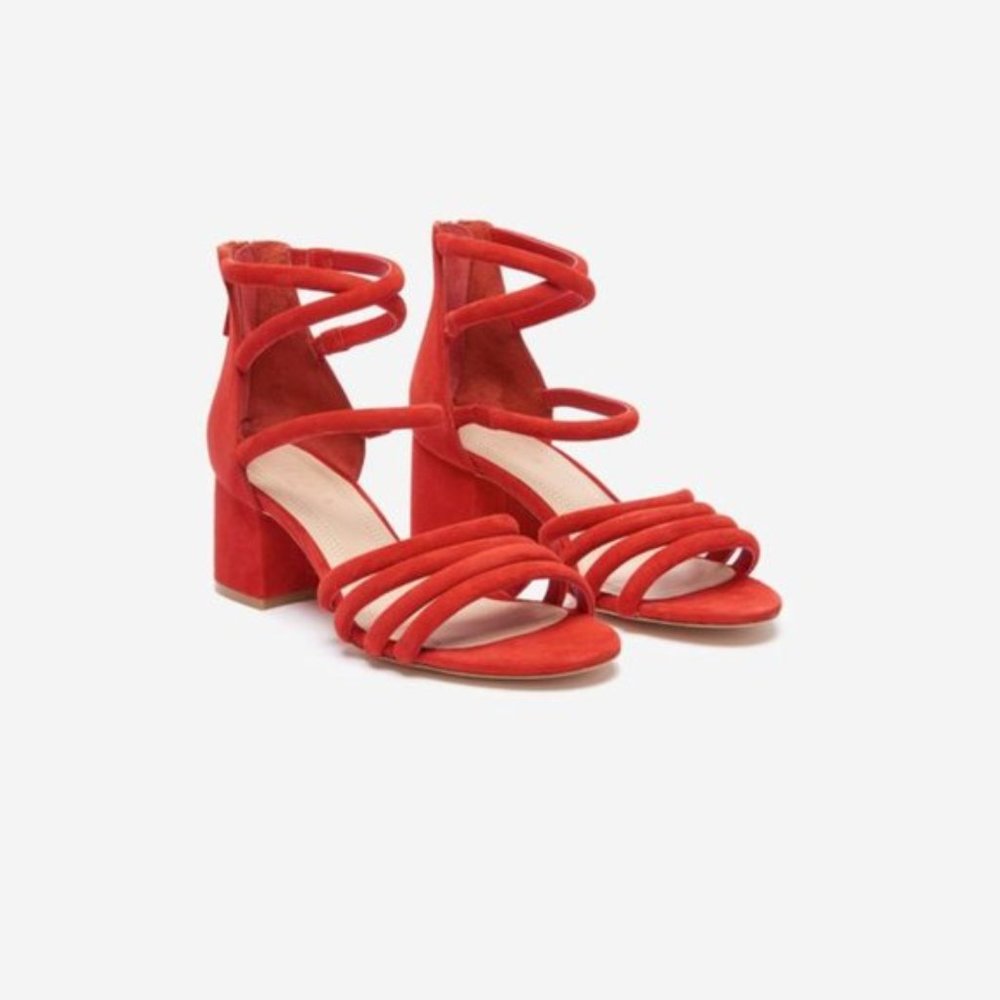 Sandro Tessa Red Suede Caged Block Heel Sandals - 38